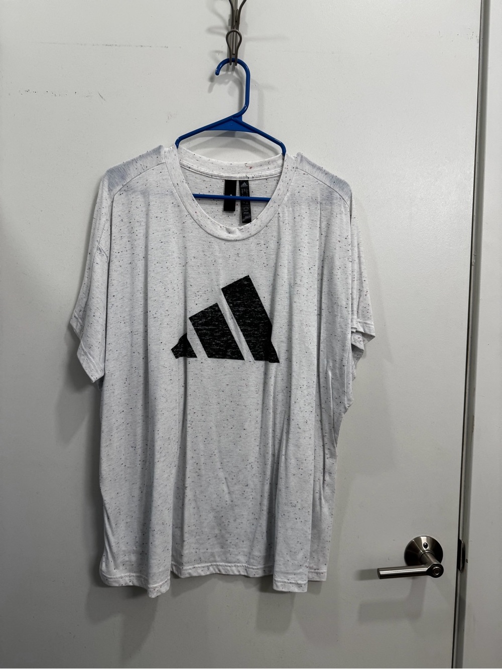 adidas White Speckled Tee with Black Logo